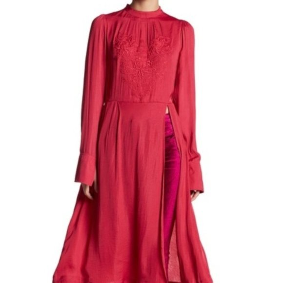 Free People Rose Mock Neck Embroidered Deep Slits Dress Lightweight S - Picture 3 of 8